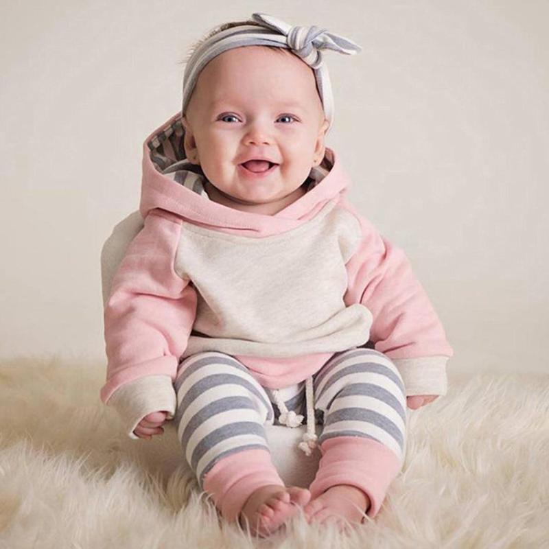 Clothing Sets Infant Toddler Baby Girls Clothes Cute Long Sleeve Hoodie Tops Sweatsuit Pants Headband 3Pcs Kids Outfit Set