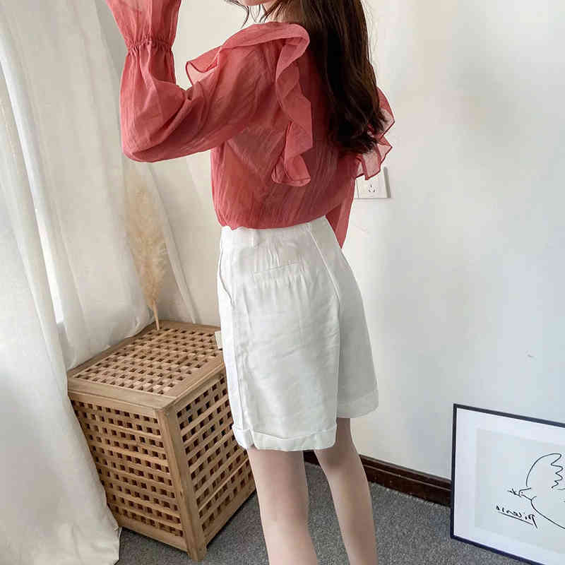 Women Elegant Pink Ruffled Blouses V Neck Long Sleeve Sweet Plaid Shirt Ladies See Through Chic Tops Blusas Mujer 210515