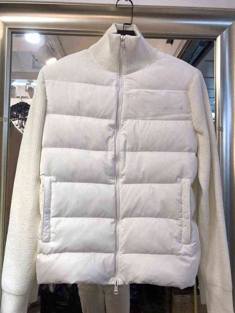 Men's Autumn Winter Wool Blend Knitted Down Jacket Zipper Black White Coat Fashion Casual Male Clothing