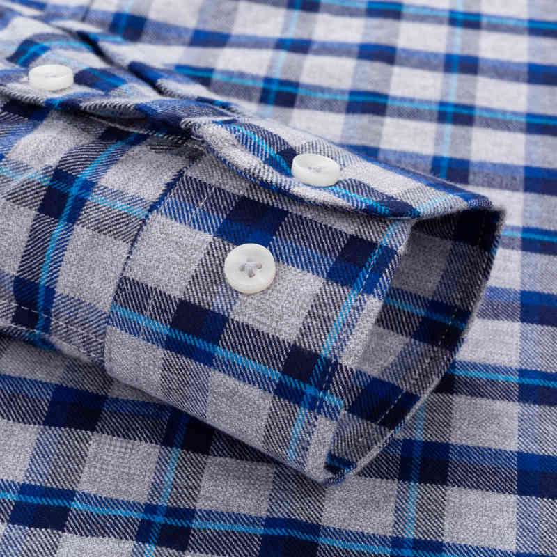 Men's 100% Cotton Brushed Flannel Plaid Checkered Shirt Long Sleeve Standard-fit Comfortable Warm Casual Button-collar Shirts 210410
