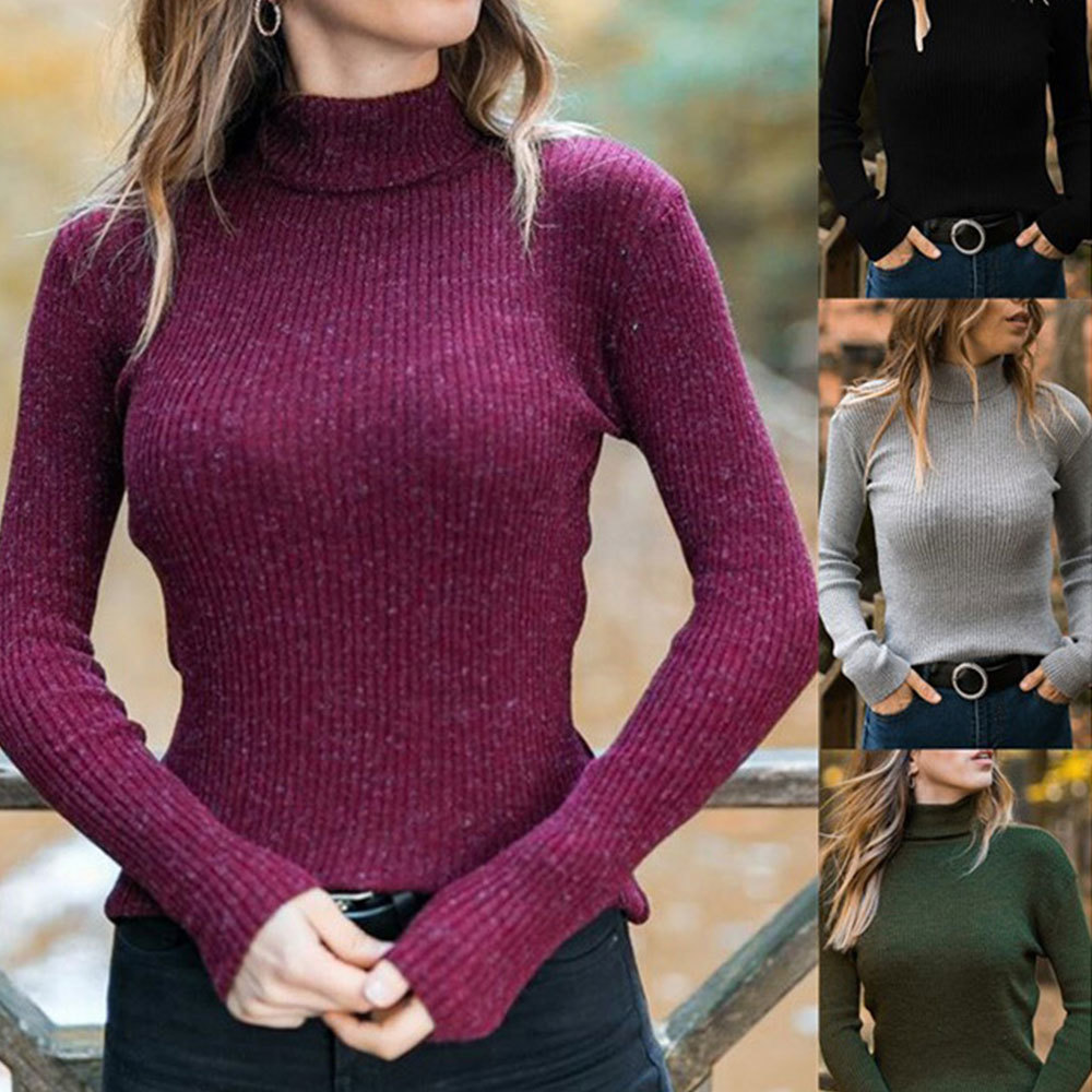 Autumn Winter Turtleneck Sweaters Vintage Slim Pullovers Casual Solid Basic Tops Knitted Sweater Jumpers 210428