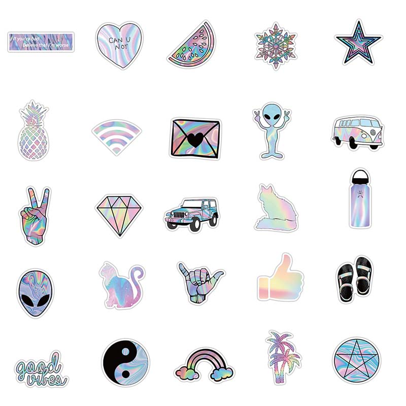 DIY Cute VSCO Holographic Laser Cartoon Sticker Ice cream Hamburger Coke Whale Guitar Stickers Lage Skateboard Car Graffiti Girl Gradient Decal