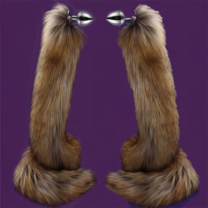 78cm Super Long Fox Tail Anal Plug Faux Fur Tail Metal Butt Plug Cosplay Role Adult Novelty Anal Beads Sex Toys For Man Women 210408