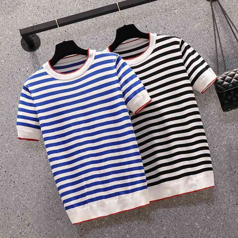 Large size T-shirt summer ice silk knit female jersey mujer loose casual short sleeve o neck Oversized women sweater pullover 210604, Blue
Large size T-shirt summer ice silk knit female jersey mujer loose casual short sleeve o neck Oversized women sweater pullover 210604, Blue