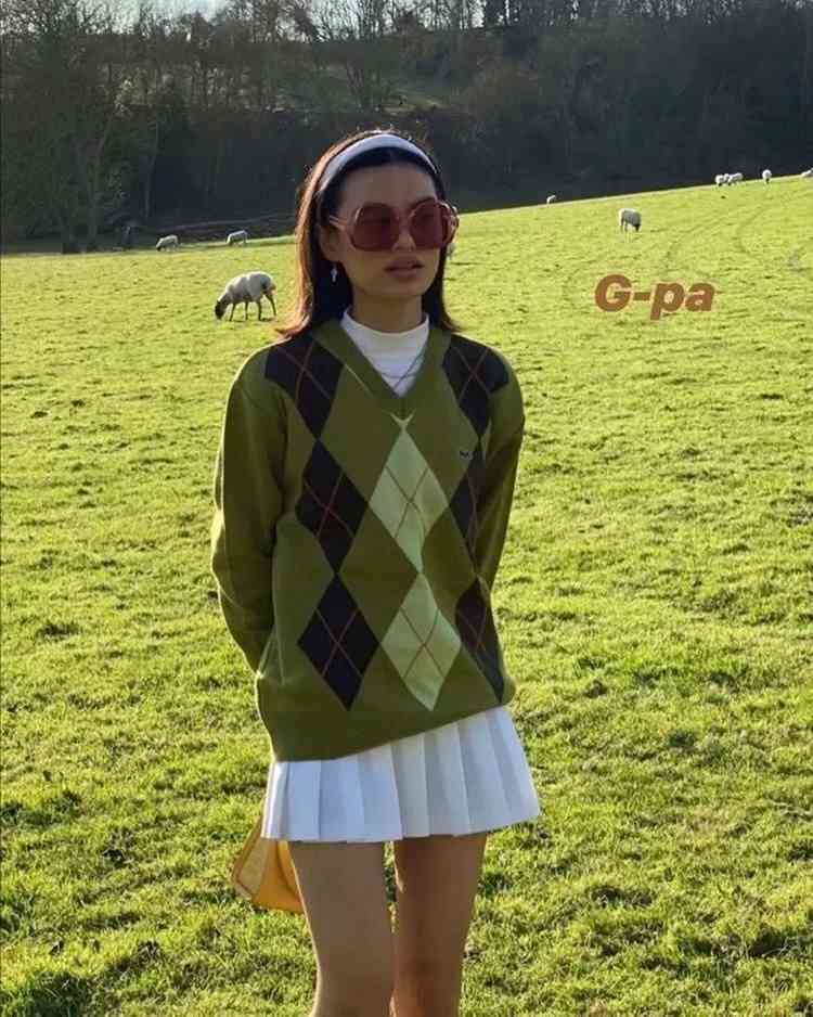 Vintage green plaid sweater women pullover casual O-Neck Long Sleeve knitted winter cute korean 210521