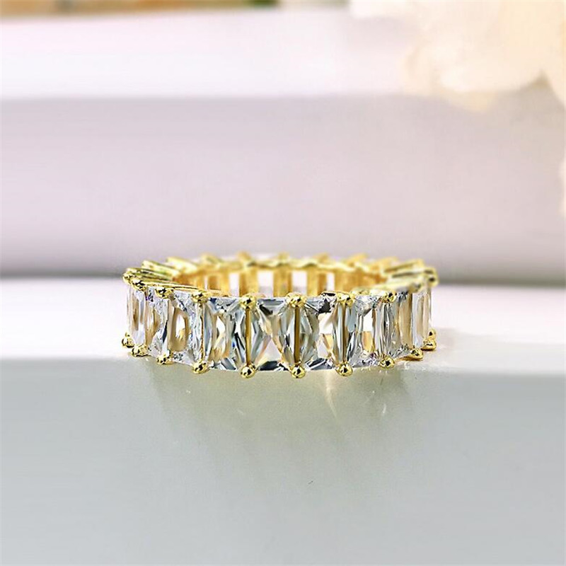 Choucong Brand Wedding Rings Simple Fashion Jewelry Top Sell 925 Silver Radiant Cut White Topaz CZ Diamond Eternity Women Engagement Band Ring For Lov