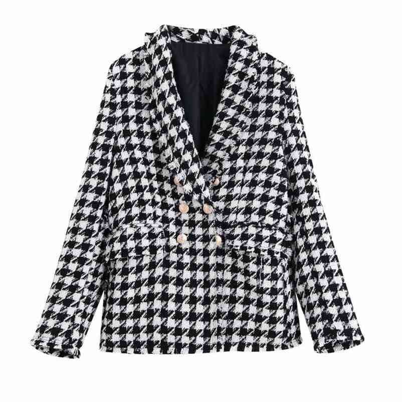 Fashion Houndstooth Women Jackets Autumn Casual Button-fly Ladies Coats Loose Female Jacket Pockets Girls Chic Coat 210527