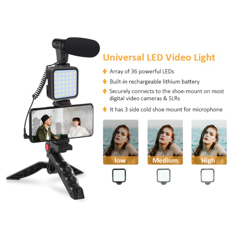 Professional Smartphone Video Kit Microphone LED Light Tripod Holder For Live Vlogging Pography YouTube Filmmaker Accessories Trip