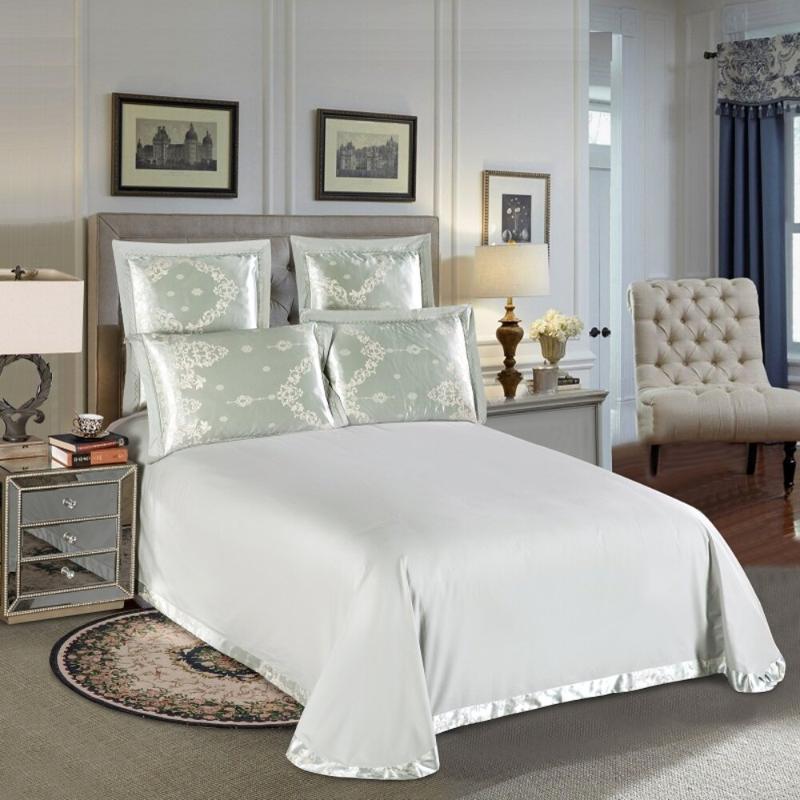 Luxury Silk Cotton Jacquard 4pcs Bedding 100%cotton Embroidered Duvet Cover Bed Sheet Pillowcase Drop Silver Gray Sets