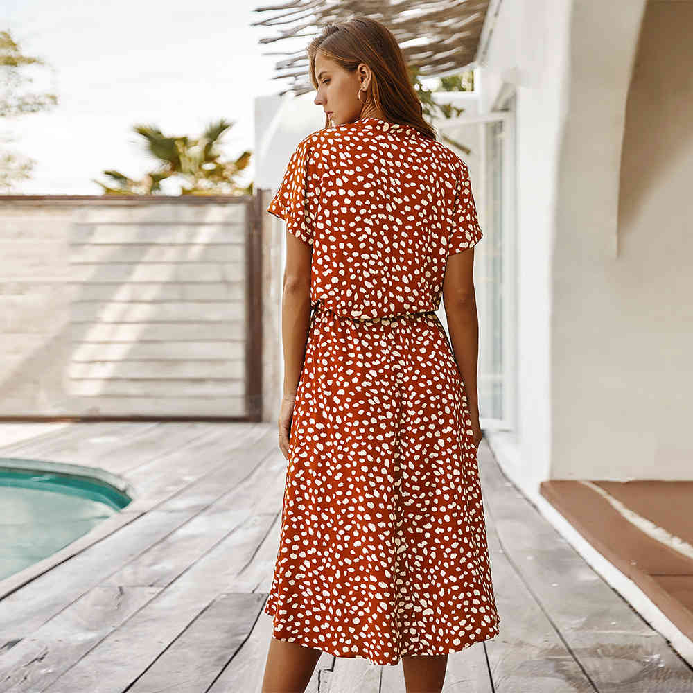 Summer Dress Cotton Bohemian Leopard Casual Vestidos Korean Long Elegant Plus Size Shirt 210428