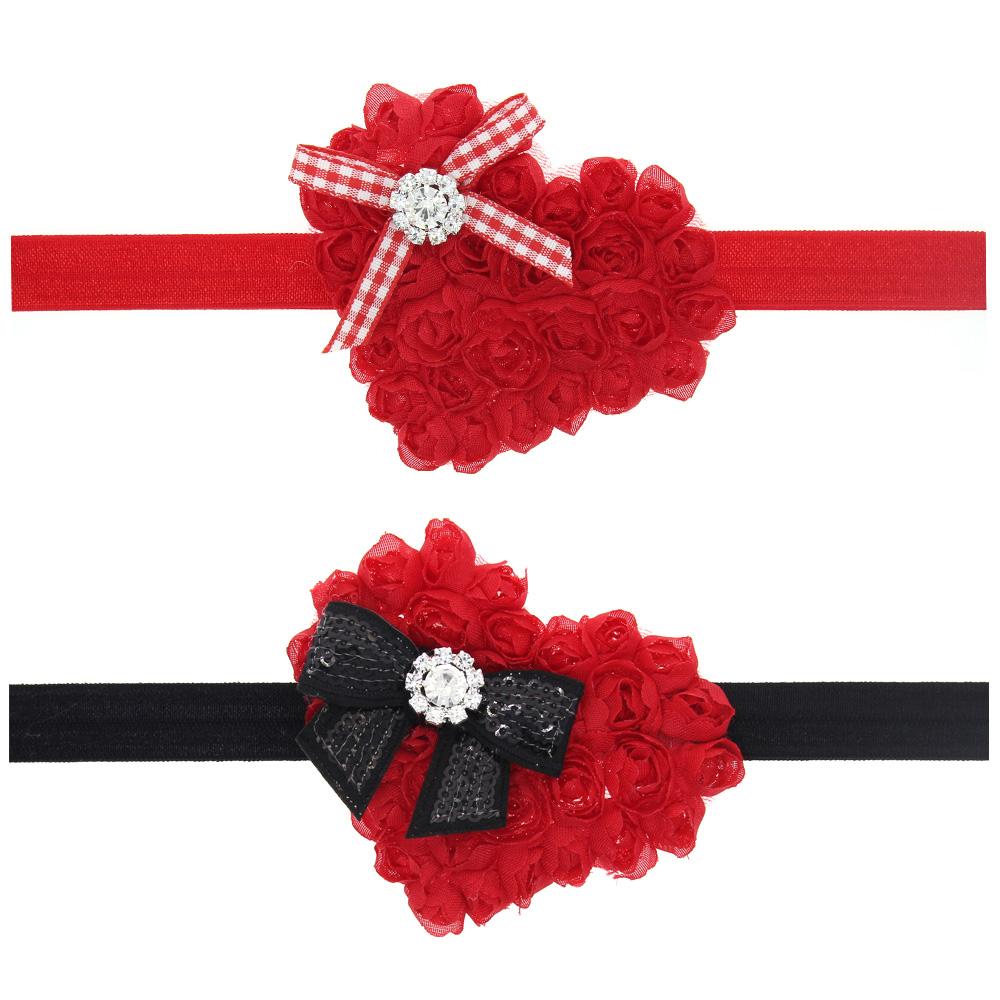 Baby Girls Christmas Headbands Heart Shape Boutique Hair Accessories Kids Elastic Paillette Headband Chiffon Bow Hairbands f