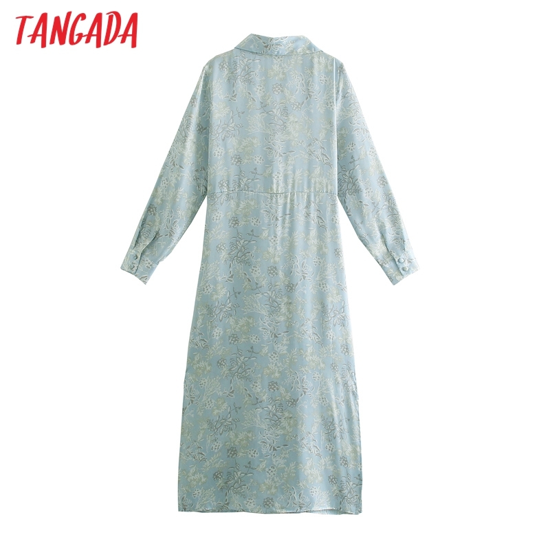 Fashion Women Flowers Print Shirt Long Sleeve Office Ladies Midi Dress with Bow JE34 210416