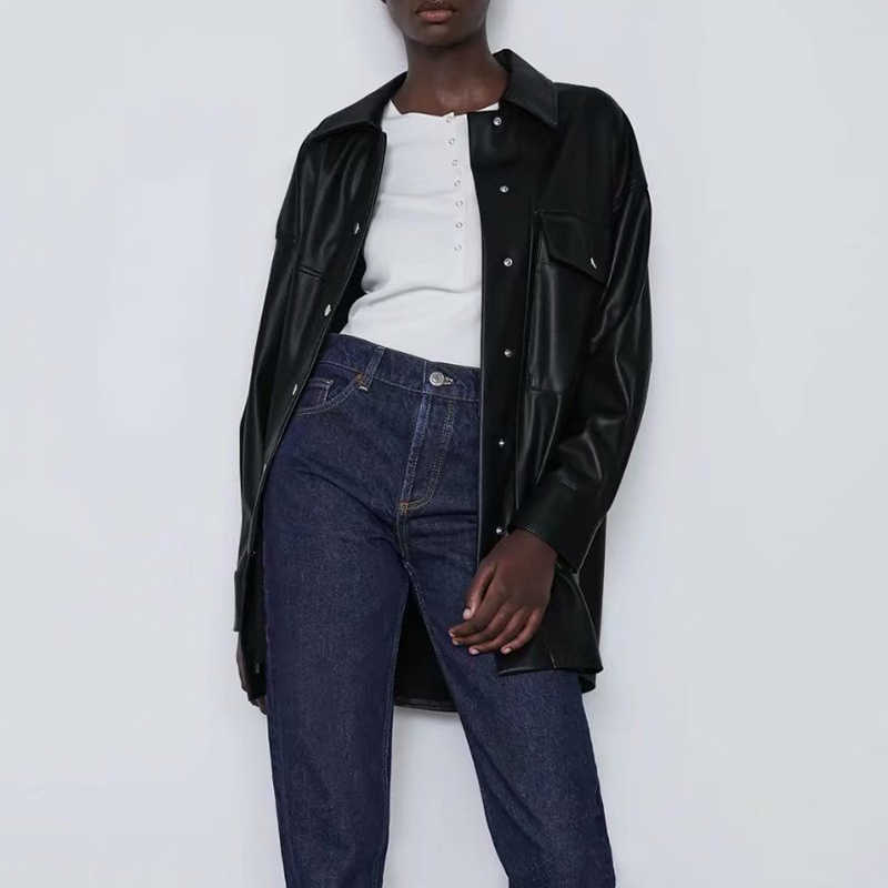 Spring Autumn PU Women Leather Jacket Thin Shirt Coat Fashion Streetwear Black Female Jacket Esthetic Gothic Vintage Outfit 210909