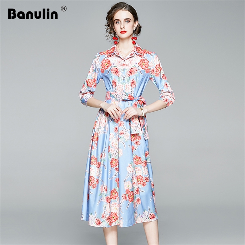 Banulin Autumn Women Holiday Party Blue Pink Print Dress 3/4 Sleeve Belt Fashion Designer Vintage A Line Midi 210603, White
Banulin Autumn Women Holiday Party Blue Pink Print Dress 3/4 Sleeve Belt Fashion Designer Vintage A Line Midi 210603, White