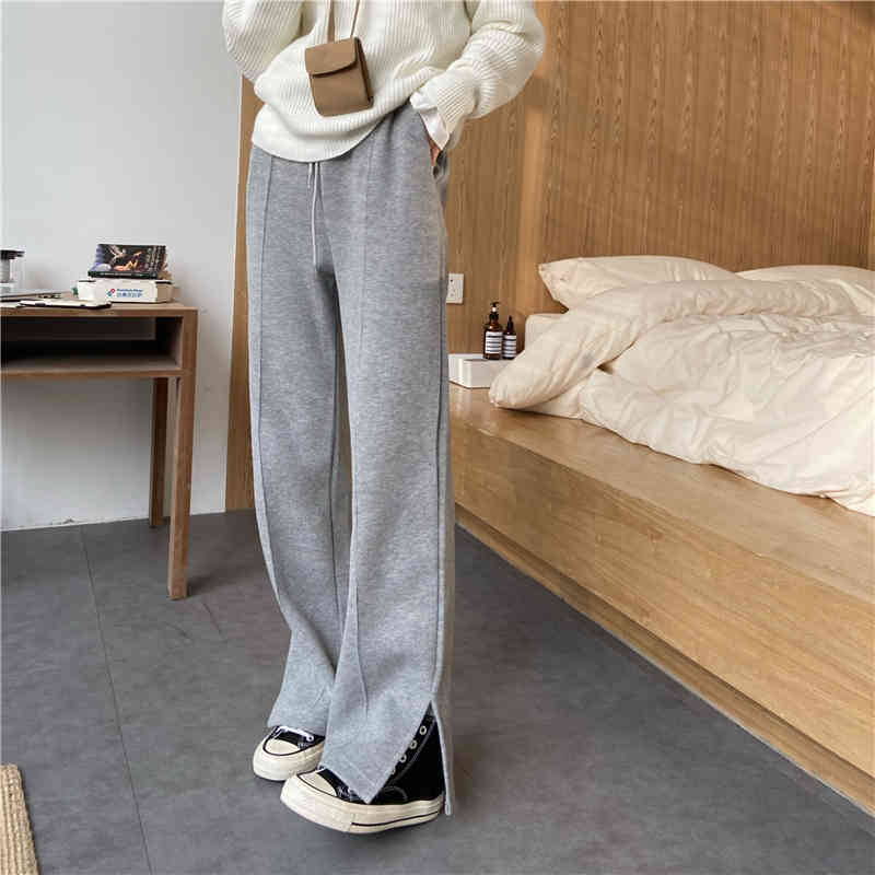Brief Split Elegant Women Fashion Solid Plus Thick Casual Sportswear Loose-fitting Harem Pants Female Trousers 210421