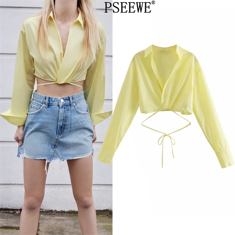 Woman Blouses Yellow Poplin Cropped Female Shirt Summer Wrap Adjustable Drawstrings Hem Women's Long Sleeve Top 210519
Woman Blouses Yellow Poplin Cropped Female Shirt Summer Wrap Adjustable Drawstrings Hem Women's Long Sleeve Top 210519