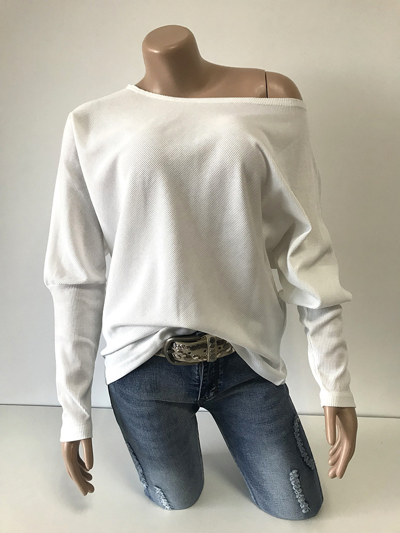 Foridol sexy off shoulder knitted pullovers tops women autumn winter white batwing sleeve black basic sweater jumper 210415