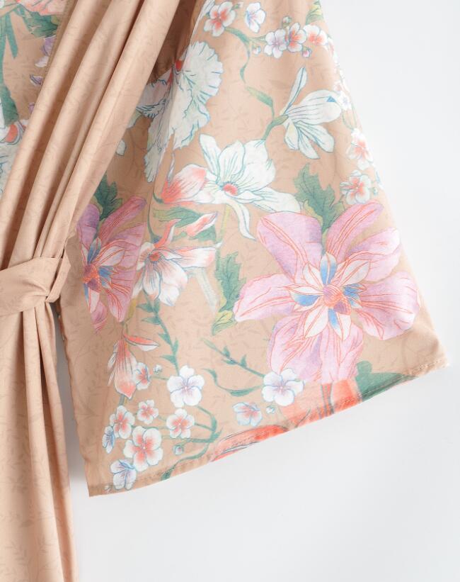 Bohemian V neck Peacock Flower Print Kimono Shirt Ethnic Lacing up Sashes Middle Long Cardigan Loose Blouse Tops femme 210429