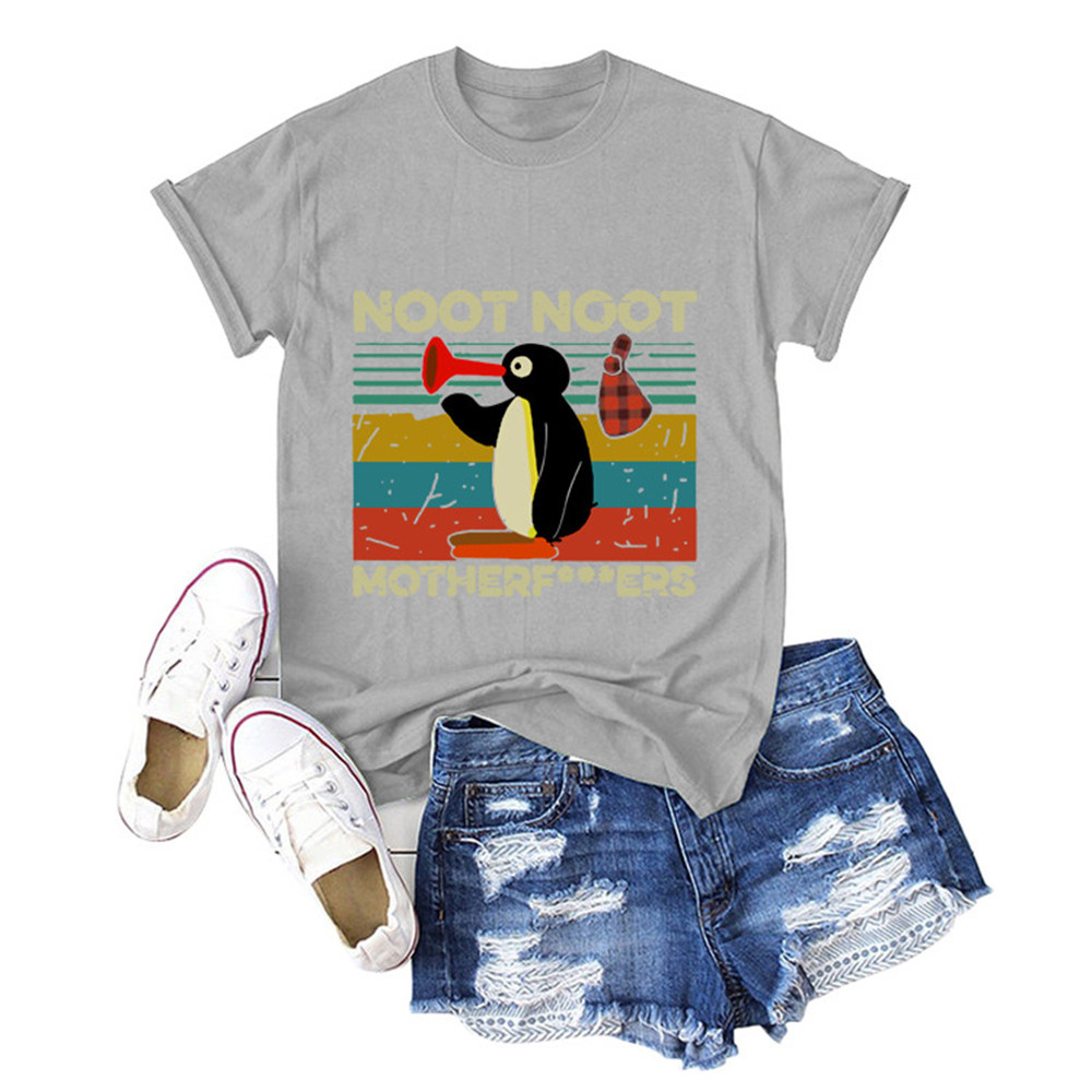 NOOT MOTHERF...ERS Letter Print Women T shirt Cute Penguin Graphic Tees Plus Size Summer Tops Ladies Harajuku Clothes Shirt 210406