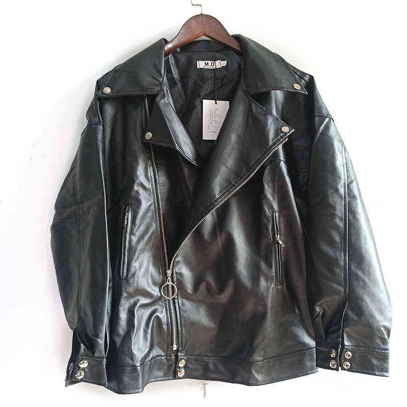 IEFB /men's wear Autumn fashion streetwear Black PU Leather oversize Jacket Loose Zipper Korean hip hop coat 9Y1188 211119