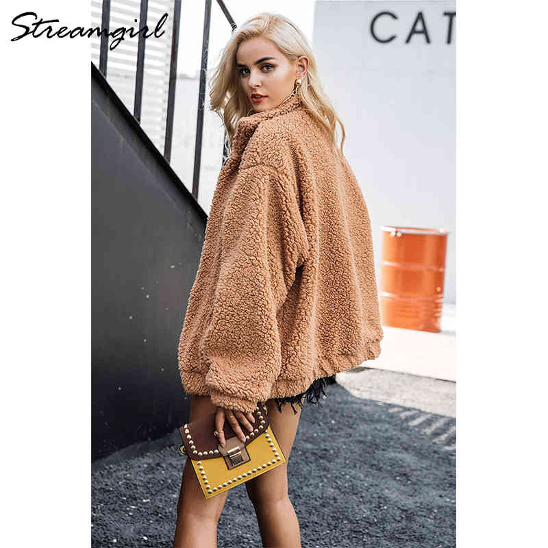 Women Brown Fur Coat Teddy Fluffy Jackets Autumn Winter Warm Soft Zipper Faux Fur Coat Women Loose Outwear Ladies Fur Coats 210421