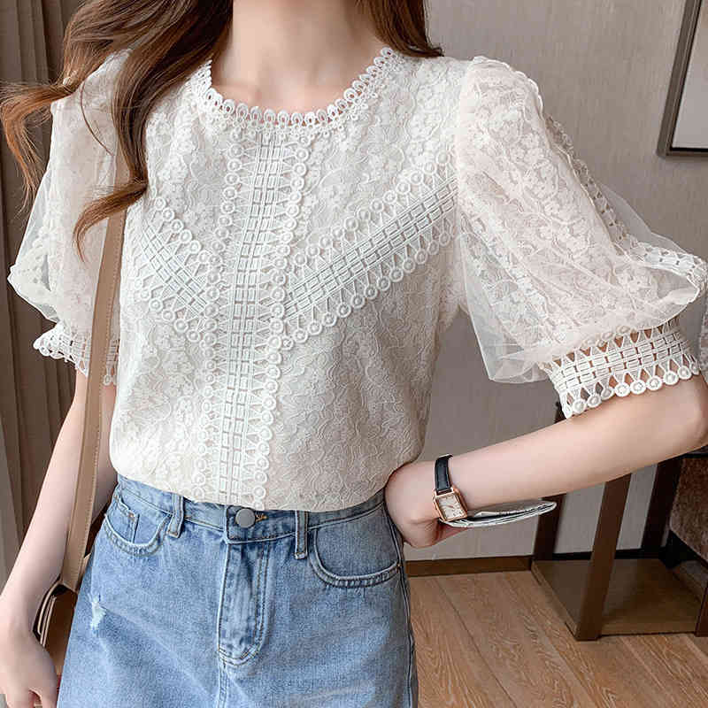 Mesh Lace Patchwork Women's Shirt Summer Round neck Trim Puff sleeve Commute Blouse Female Pullover Tops 210525, Beige
Mesh Lace Patchwork Women's Shirt Summer Round neck Trim Puff sleeve Commute Blouse Female Pullover Tops 210525, Beige