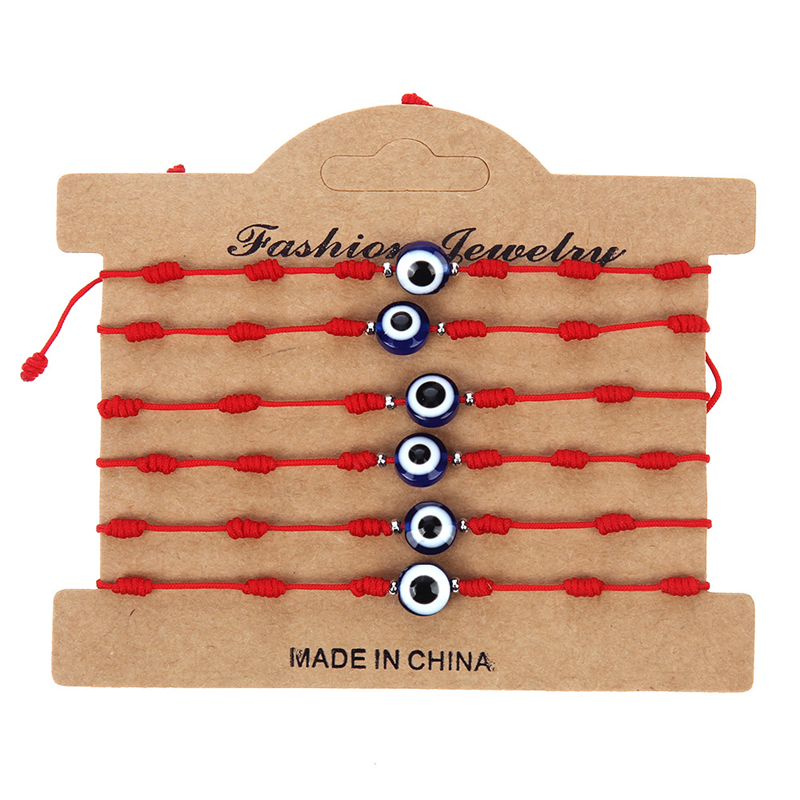 Blue Evil Eye Bracelets with Card Women Fashion Jewelry Mens Adjustable Glass Knotted Braided Rope Charm Bracelet Lucky Bangles Gifts 1lot=1set=6pcs