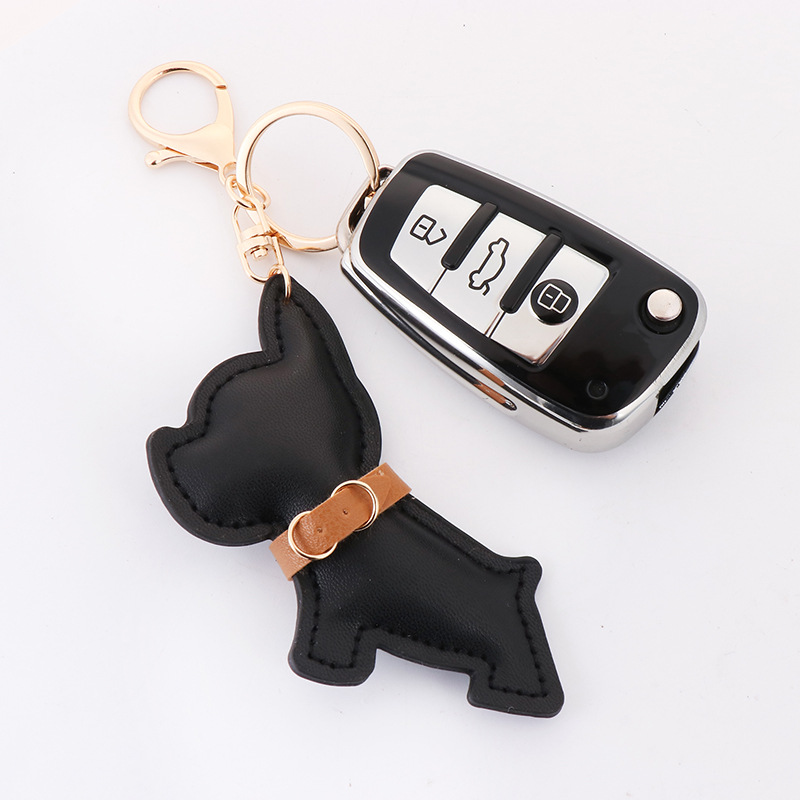 French Dog Car Key Chains Buckle Puppy Bulldog Pendant Keychains Rings Holder PU Leather Animal Charms Cartoon Mens Jewelry Accessories Fashion Women 