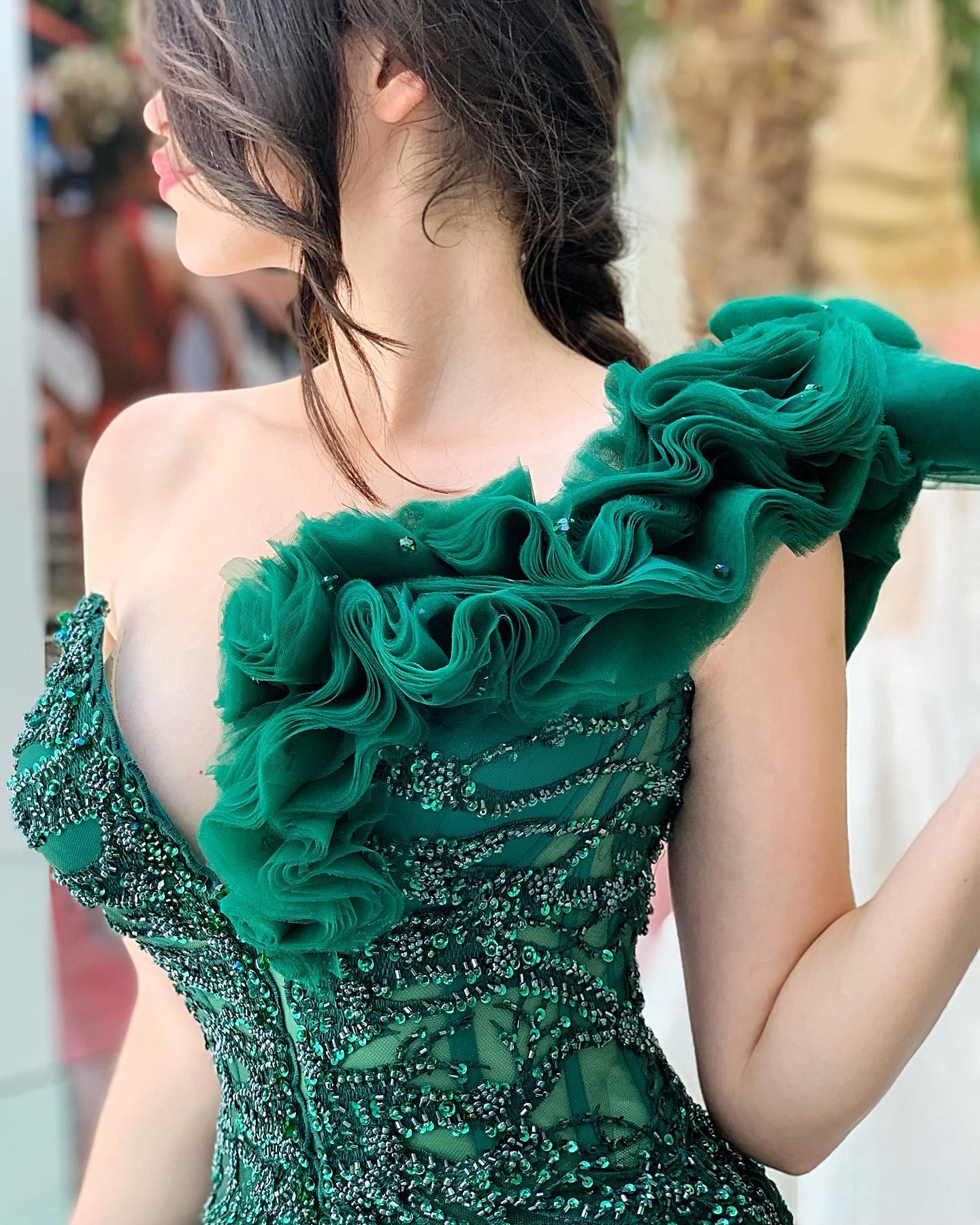 Beaded Green Mermaid Prom Dresses 2021 Sparkle High Split Ruffles Sequined One Shoulder Evening Gowns Plus Size Party Dress