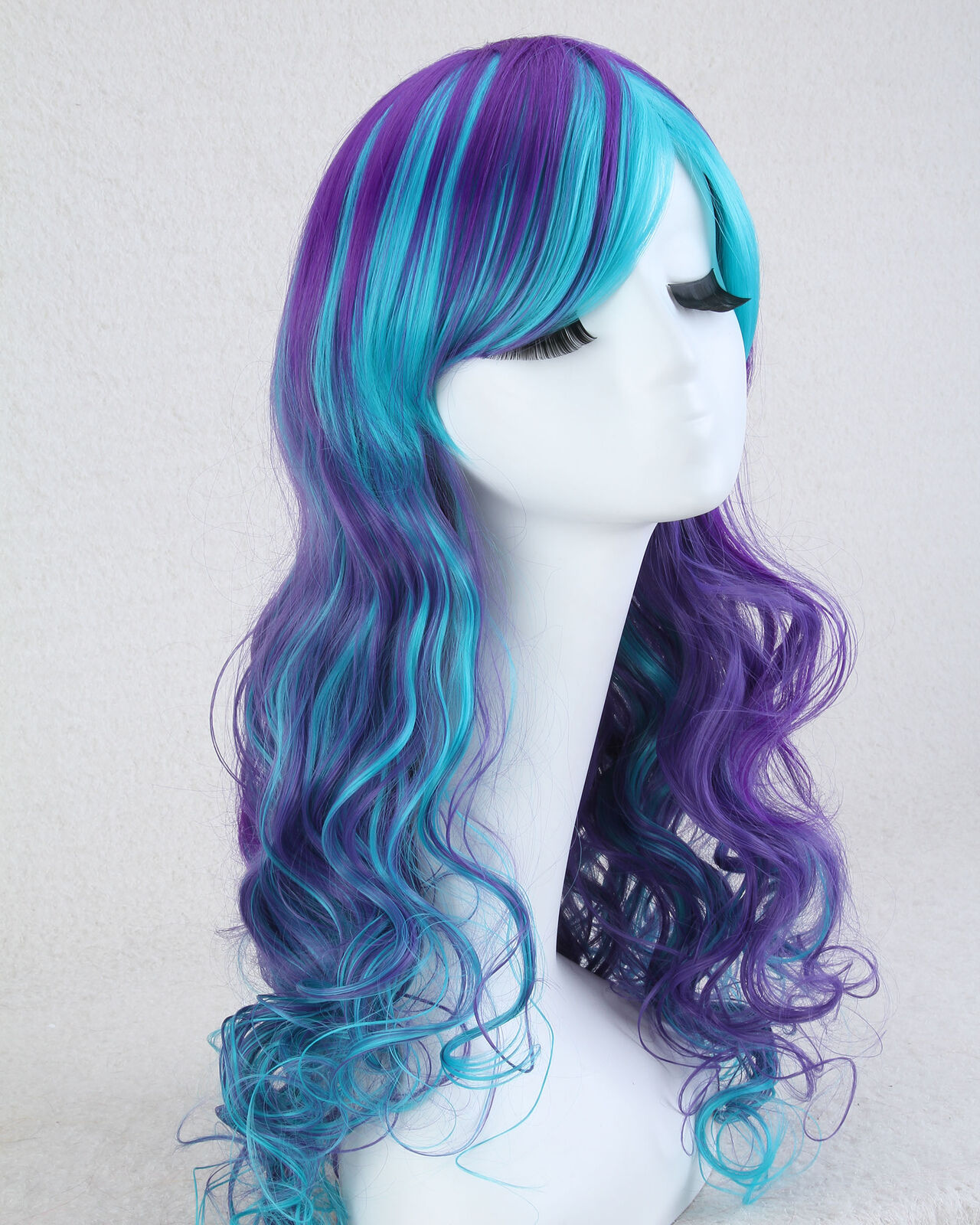 Fashion Women Body Wave Hair With Bangs Colorful Color Blue Purple Synthenic Wigs
