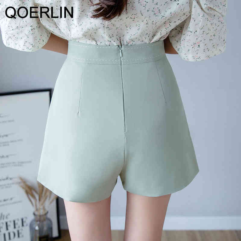 QOERLIN Shorts Skirt Women Summer Korean ALine Shorts Skirt High Waist Back Zipper Black Mini Chiffon Short Skirt Girl 210412