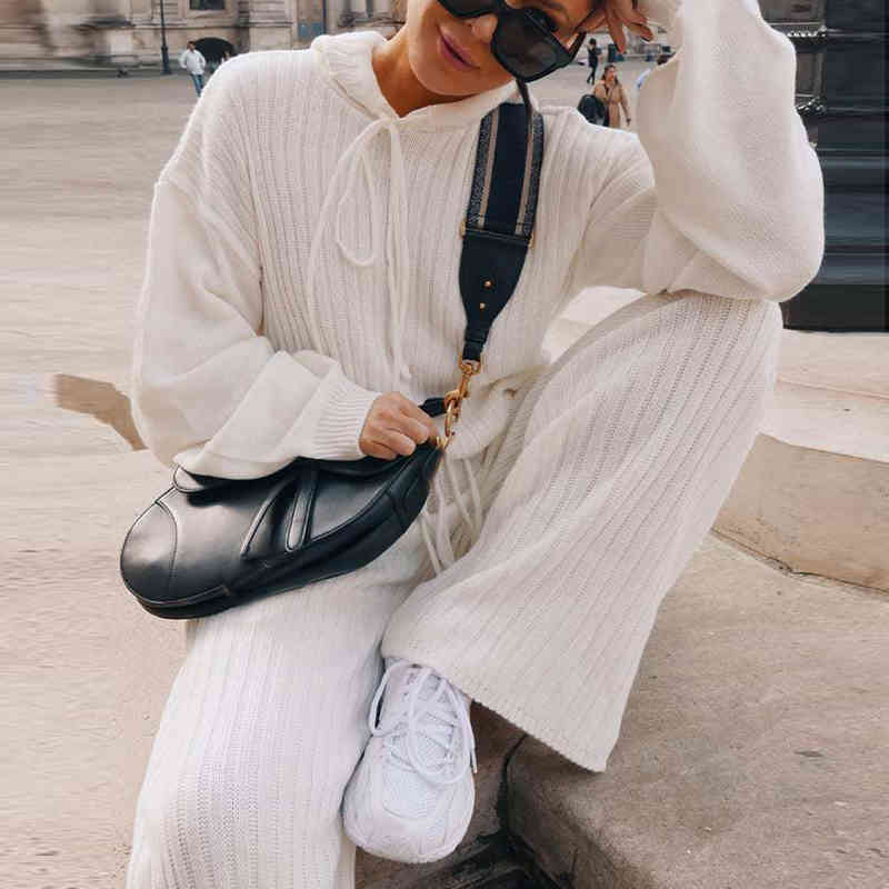 Winter Tracksuit Women 2 Peice Sets Suit For Women Knitted Long Sleeve Two Piece Set Hoodies Top + Pants Lounge Wear Women 210515