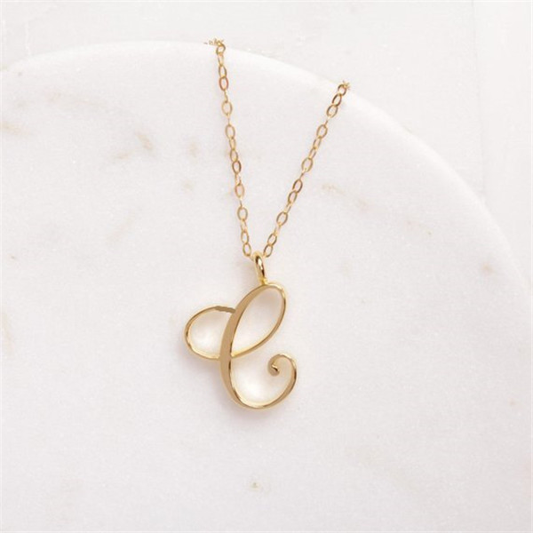 Small Cursive 26 Capital Letter Necklace Single Partner Name Initial Alphabet A-J Charm Swirl Monogram Word Text Character Pendant Chain Necklaces for
