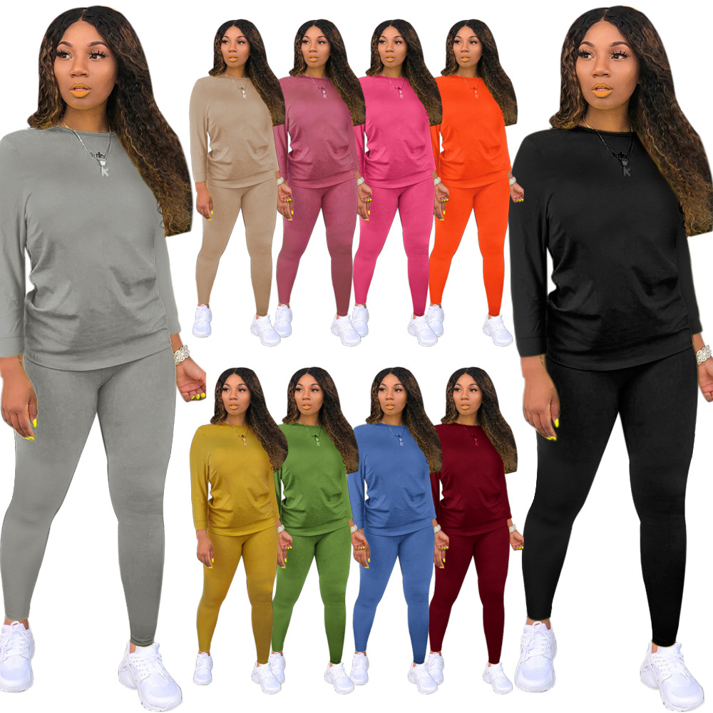 Autumn Plus Size Tracksuits Sexy Outfits Long Sleeve Design Casual Solid Color Tracksuit Two-piece Set175J