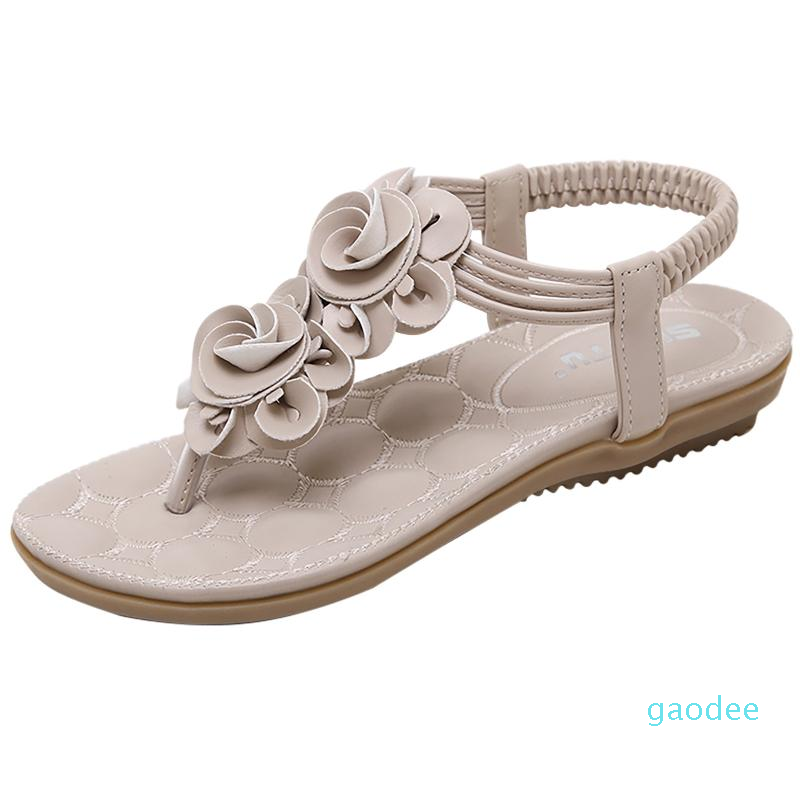 Sandals Fashion Women Flower Leather Flip Flops Flat Summer T-strap Breathable Bohemian Style Beach Shoes Sandalias