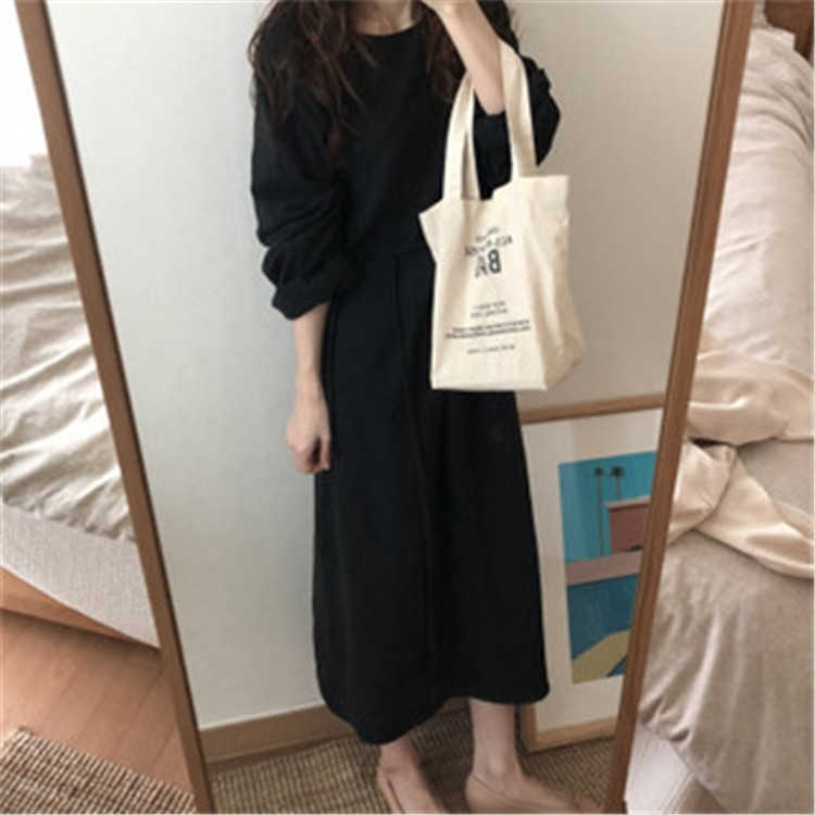 Autumn Pullover Bottoming Solid O Neck Full Casual Lace Up Loose Long Cotton and Linen Dress for Women 210615Z