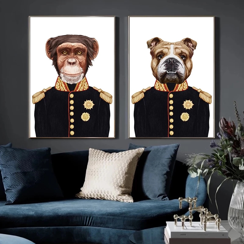 Nordic Mr. Deer Tiger Dog Monkey Decorative Painting Anthropomorphic Animals Canvas Posters Wall Art Picture Home Cuadros Decor