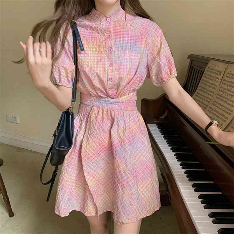 Chiffon Rainbow Dress Women Elegant Pink Puff Sleeve Mini Sexy Japan Style Sweet Summer Korean 210519
Chiffon Rainbow Dress Women Elegant Pink Puff Sleeve Mini Sexy Japan Style Sweet Summer Korean 210519