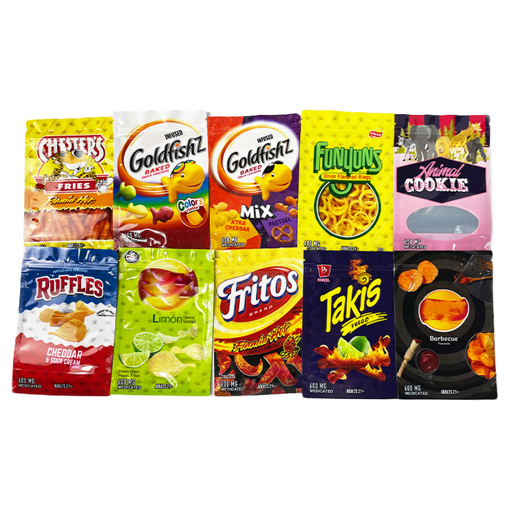 High quality mylar bag 600mg Fritos Ruffles Takis Doritos Goldfishz cheetos lay's cookie chips Cereal snacks smell proof food grade plastic mylar bags with zipper
High quality mylar bag 600mg Fritos Ruffles Takis Doritos Goldfishz cheetos lay's cookie chips Cereal snacks smell proof food grade plastic mylar bags with zipper