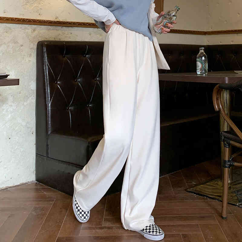 4Colors long Trousers Women Loose breif Straight Pants Casual knit warm Pants Female Thick Wide Leg Pants women(X1713 210423