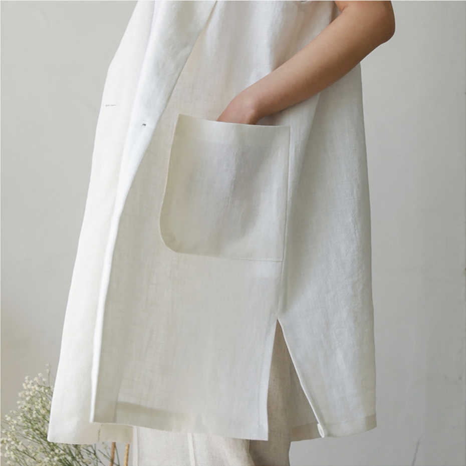 M-2XL Single-breasted Loose Simple Vest Jacket White Autumn Spring Sleeveless Suit Waistcoat Linen Long Coat Female QEN009 210819