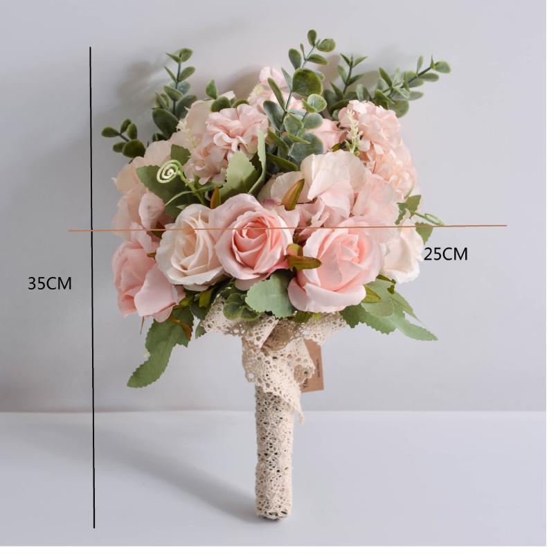 Bridal Flower Hand Bouquet Fake Roses Silk Eucalyptus Hydrangea Artificial Plants Wedding Decoration Bouquets Decorative Flowers & Wreaths