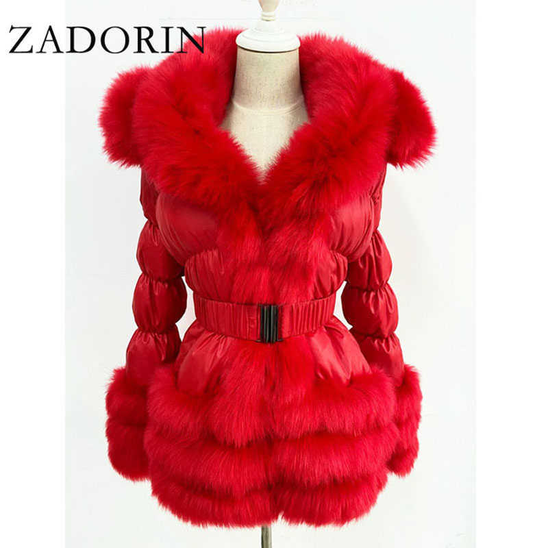ZADORIN Winter Warm Detachable Down Jacket Women Furry FAUX Fur Collar White Duck Coat With Hooded 211018