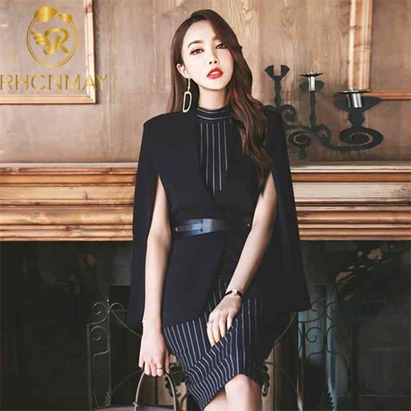 Women Spring Fashion 2 Piece Sleeveless Stripe Dress Suit Business Black Cloak Coat Shawl Two-piece Sets Free Belt 210520, Coat no belt
Women Spring Fashion 2 Piece Sleeveless Stripe Dress Suit Business Black Cloak Coat Shawl Two-piece Sets Free Belt 210520, Coat no belt