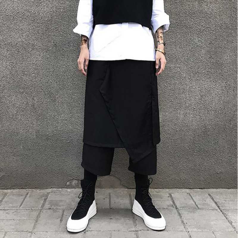 Korean Youth Casual Cropped Harem Pants Loose Fashion Trend Black Low Crotch Men Men's