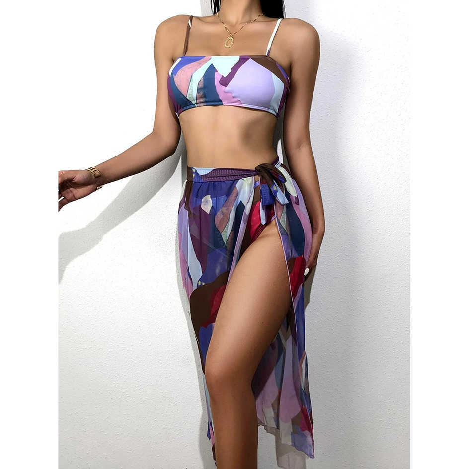 High Waist Bikini Sexy Swimsuit Women Swimwear Swim Cover up Set 3 piece Female Beach Wear Swimming for Bathing Suit 210611