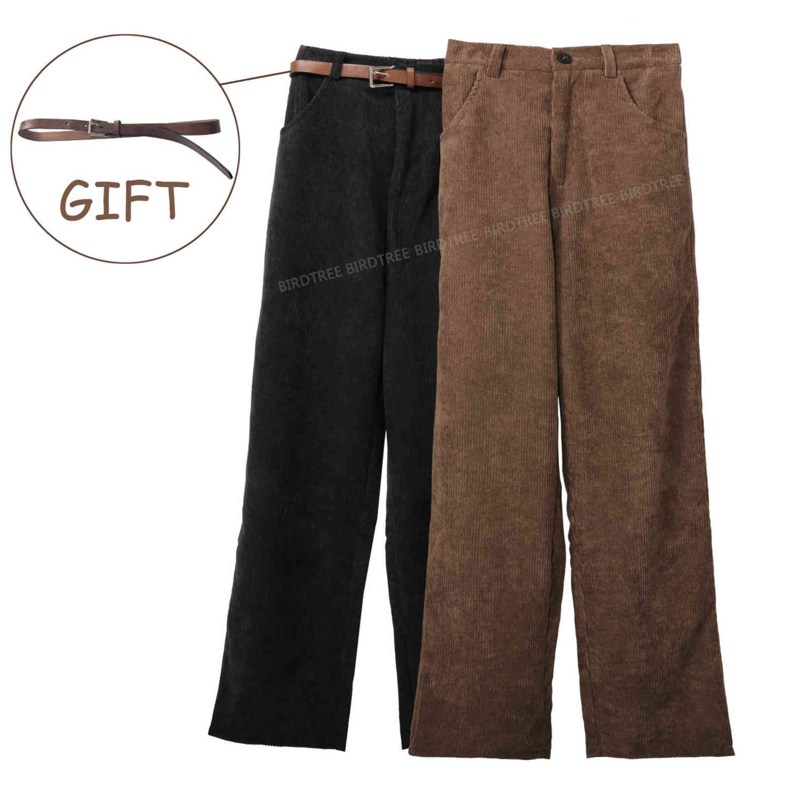 Spring Women's Casual Loose Corduroy Wide Leg Pants Fashion Full Length Trousers With Sashes Female Bottoms B01308O 211124Z