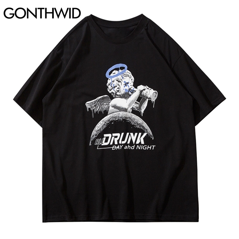 Tshirts Casual Streetwear Men Drunk Angel Print Tees Shirts Mens Hip Hop Harajuku Short Sleeve Cotton Loose Tops 210602, Black
Tshirts Casual Streetwear Men Drunk Angel Print Tees Shirts Mens Hip Hop Harajuku Short Sleeve Cotton Loose Tops 210602, Black