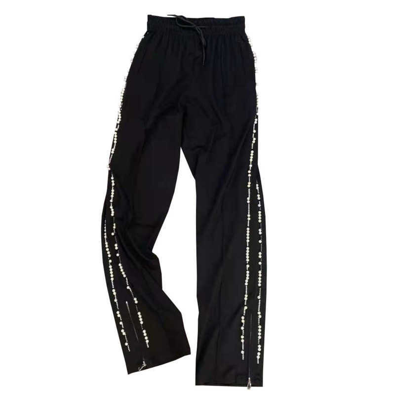 DEAT Women Black Beaded Personality Wild Straight Pants Arrivals Temperament Fashion Spring Summer 11D738 210709