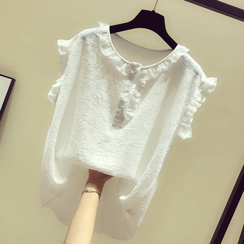 Korea Fashion Summer Women Shirt Plus Size Sweet Cute Sleeveless Chiffon Shirts Ruffles Blouses Female Tops Clothes D26 210512